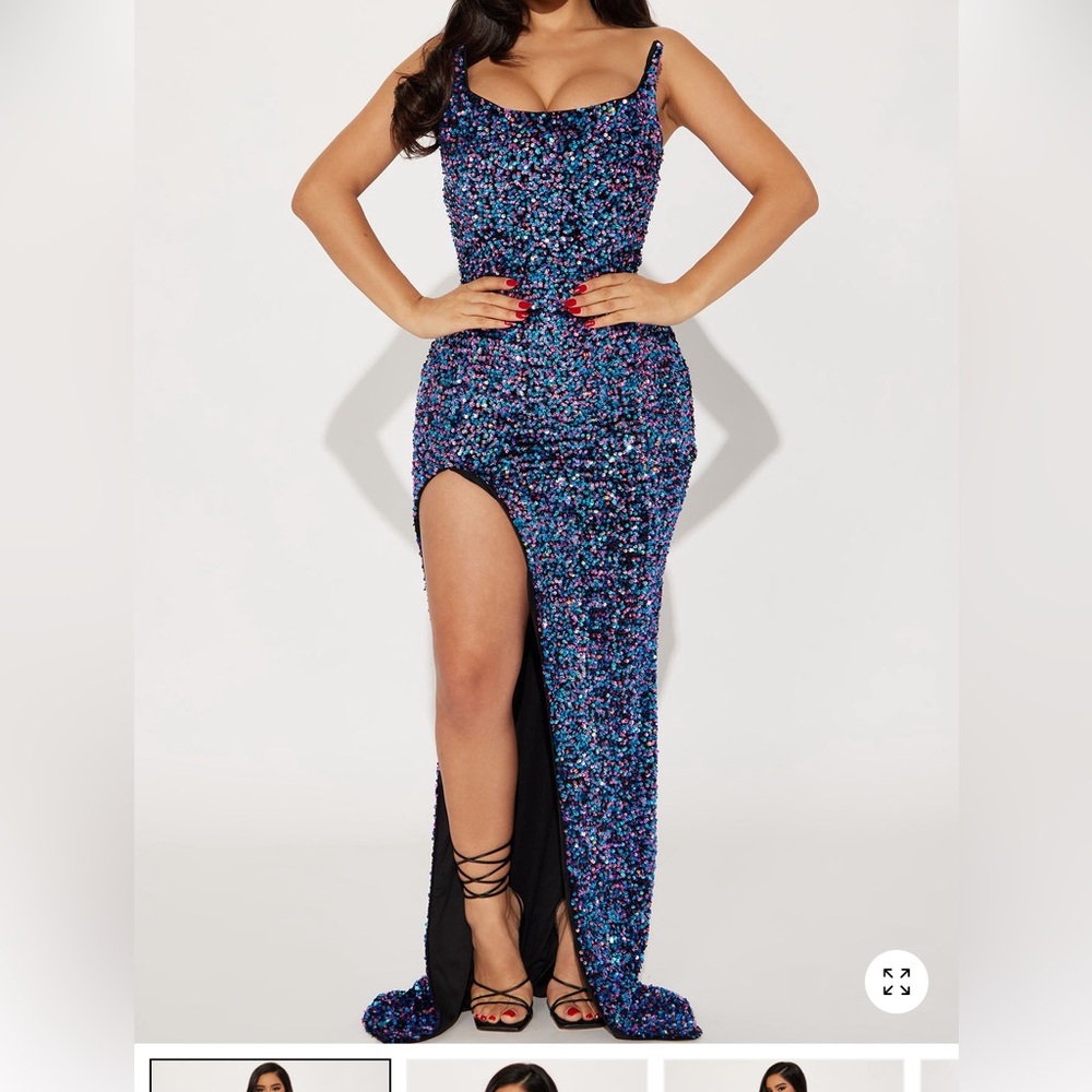 Sequin Evening Gown in Black and Iridescent